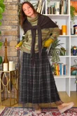 Enid Plaid Tulle Midi Skirt Khaki